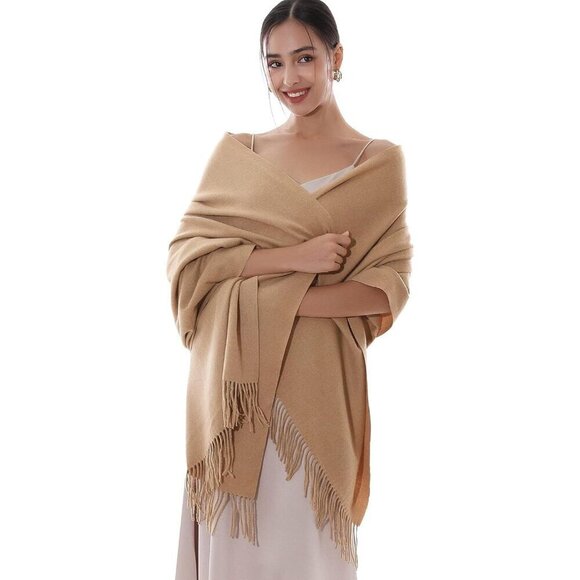 Accessories - Women's Camel Pashmina Shawls Wraps For Evening Dresses Large Warm Soft Scarves